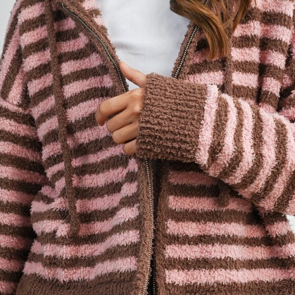 Jayden Striped Zip-Up Hooded Cardigan | Women's Fall & Winter Jacket | Striped - Picture 10 of 13